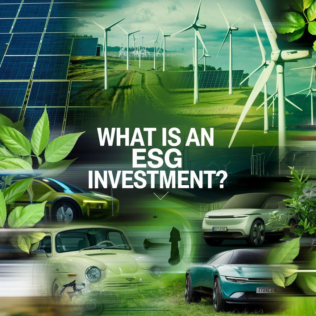 image of lots of green ethical investments blended together with text in centre saying what is an esg investments